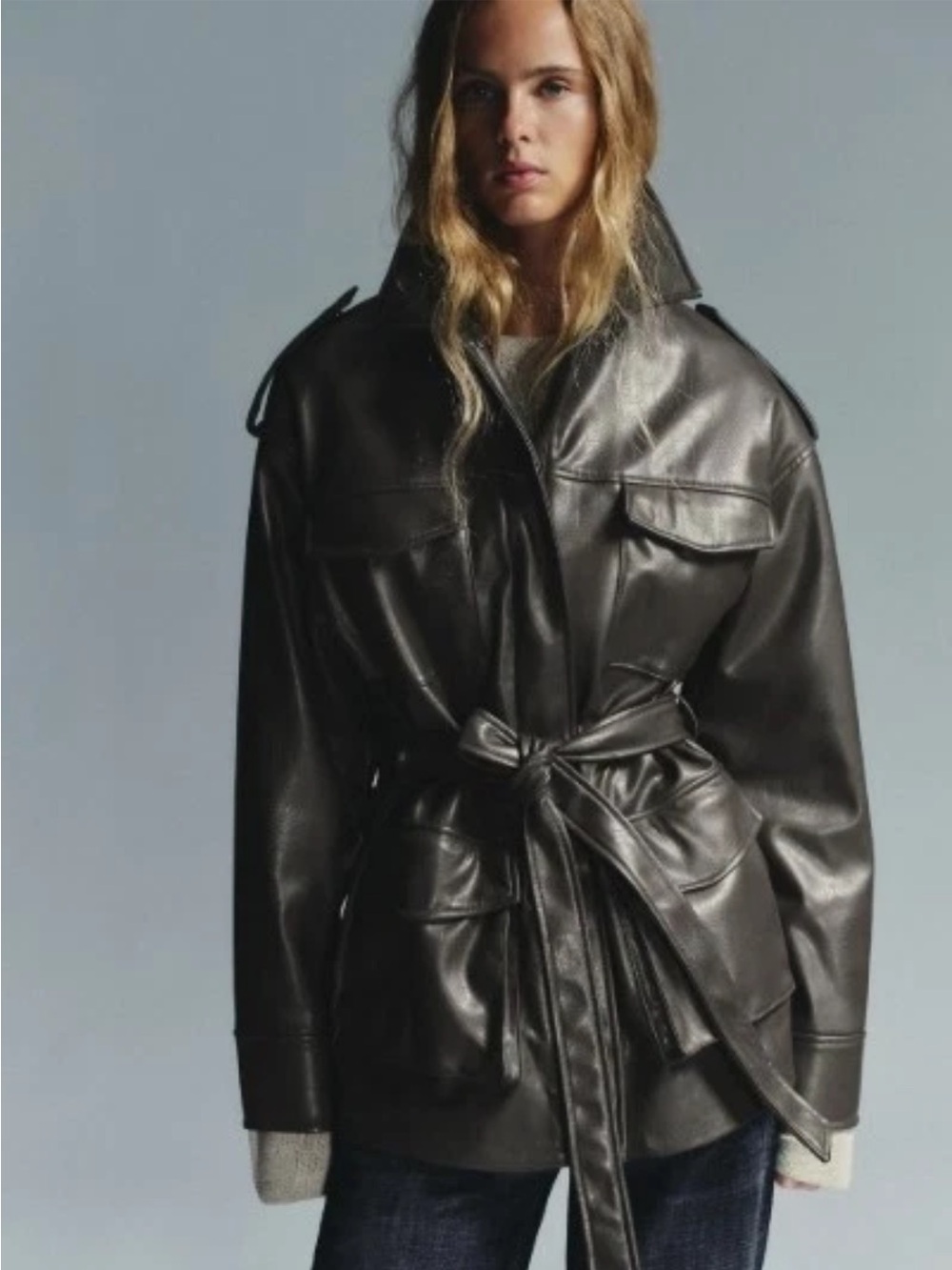 Zara Leather Belted Utility Jacket